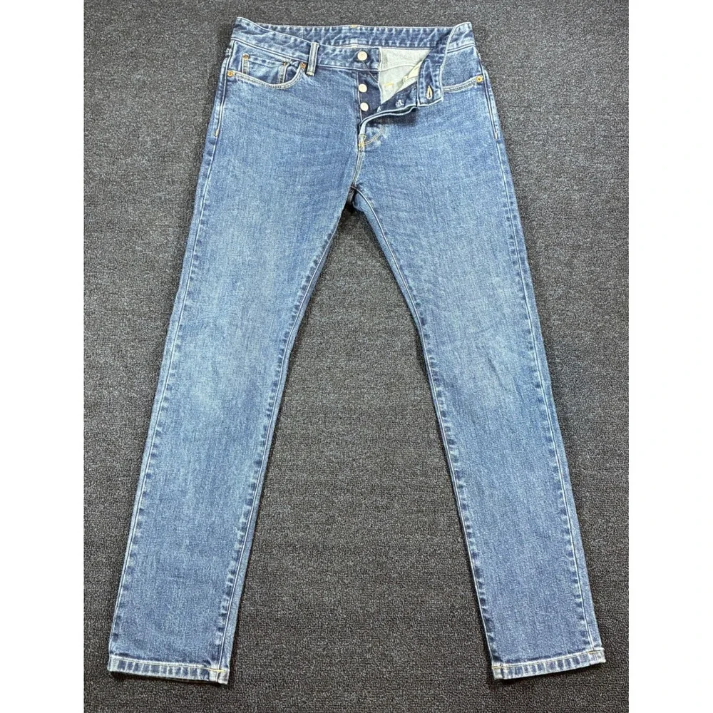 Buck Mason Maverick Slim Jeans Mens 33x34 [Fits 33x33] Button Fly Double Dipped